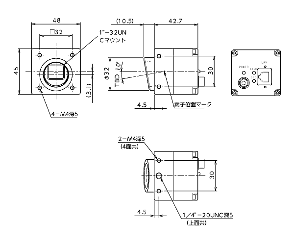 外形寸法図 GigE対応 FCM/FSM5MHGE-T*, FCM/FSM3MHGE-T*